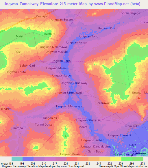 Ungwan Zamakway,Nigeria Elevation Map