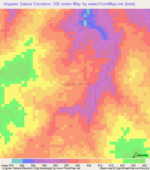 Ungwan Zakara,Nigeria Elevation Map