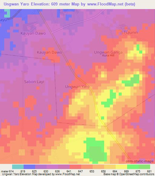 Ungwan Yaro,Nigeria Elevation Map
