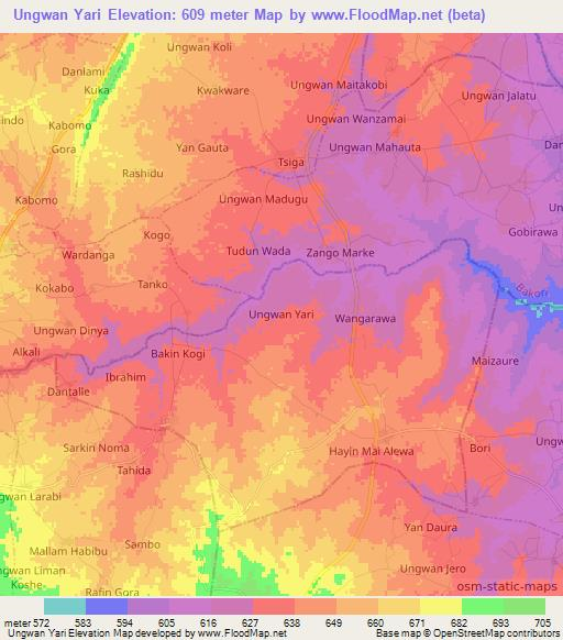 Ungwan Yari,Nigeria Elevation Map