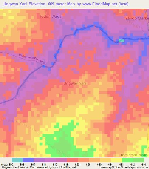 Ungwan Yari,Nigeria Elevation Map