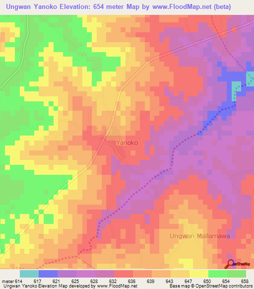 Ungwan Yanoko,Nigeria Elevation Map