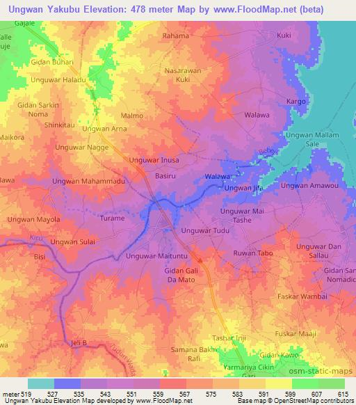 Ungwan Yakubu,Nigeria Elevation Map