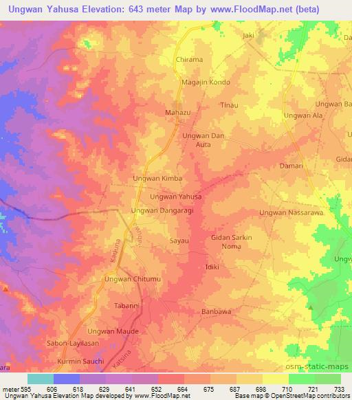 Ungwan Yahusa,Nigeria Elevation Map