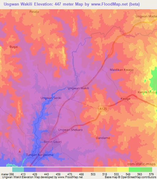 Ungwan Wakili,Nigeria Elevation Map