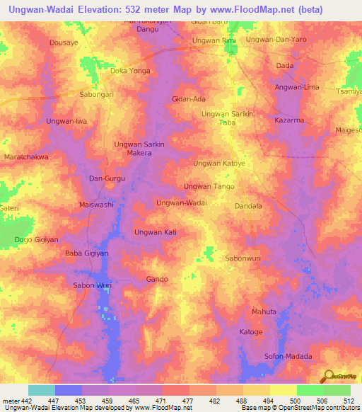 Ungwan-Wadai,Nigeria Elevation Map