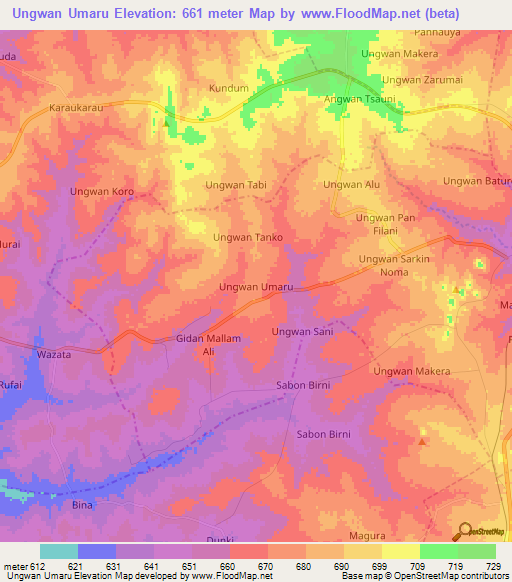 Ungwan Umaru,Nigeria Elevation Map