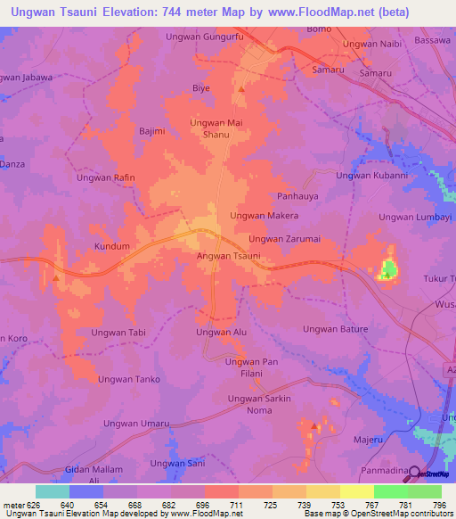 Ungwan Tsauni,Nigeria Elevation Map