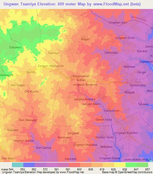 Ungwan Tsamiya,Nigeria Elevation Map