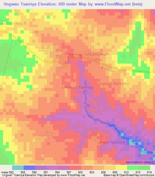 Ungwan Tsamiya,Nigeria Elevation Map