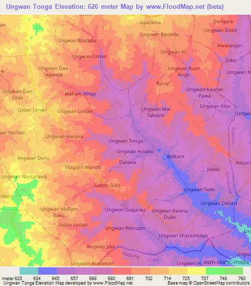 Ungwan Tonga,Nigeria Elevation Map