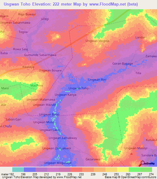 Ungwan Toho,Nigeria Elevation Map