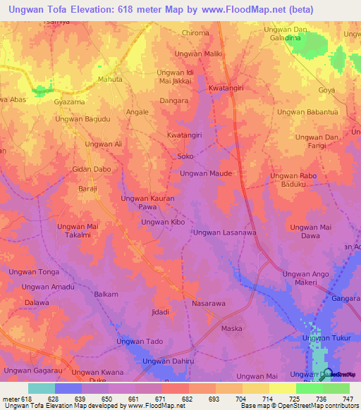 Ungwan Tofa,Nigeria Elevation Map