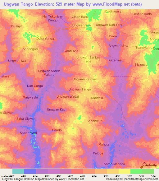 Ungwan Tango,Nigeria Elevation Map