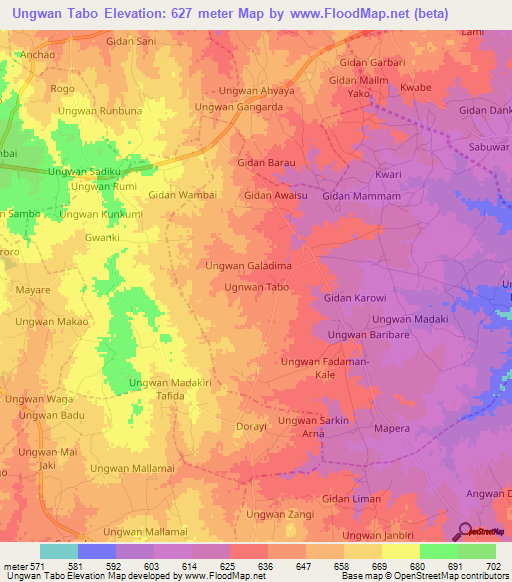 Ungwan Tabo,Nigeria Elevation Map