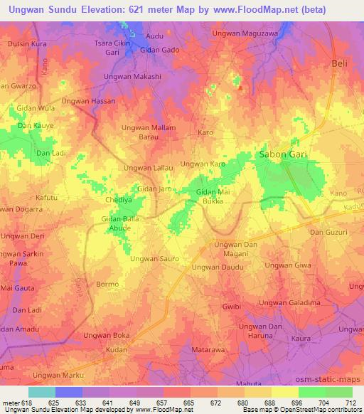 Ungwan Sundu,Nigeria Elevation Map