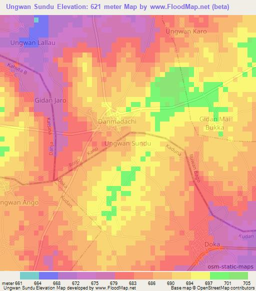 Ungwan Sundu,Nigeria Elevation Map