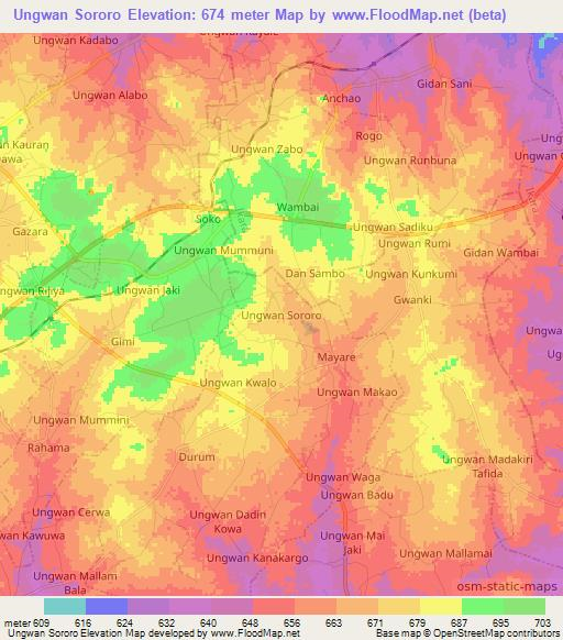 Ungwan Sororo,Nigeria Elevation Map