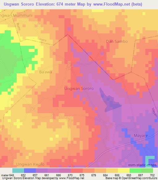 Ungwan Sororo,Nigeria Elevation Map