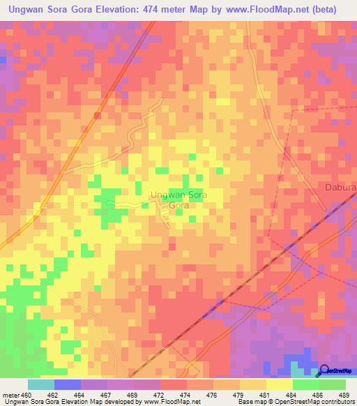 Ungwan Sora Gora,Nigeria Elevation Map