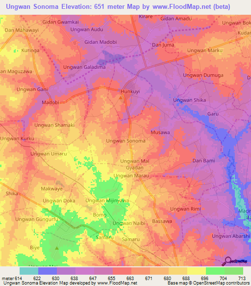 Ungwan Sonoma,Nigeria Elevation Map