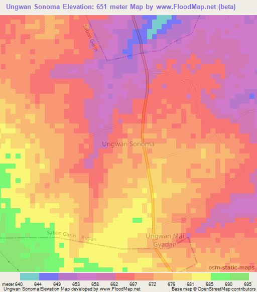 Ungwan Sonoma,Nigeria Elevation Map