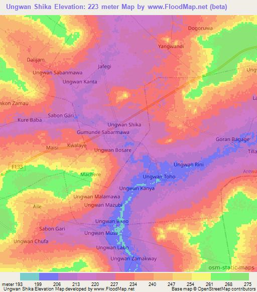 Ungwan Shika,Nigeria Elevation Map