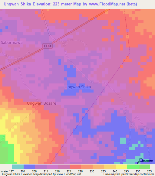 Ungwan Shika,Nigeria Elevation Map