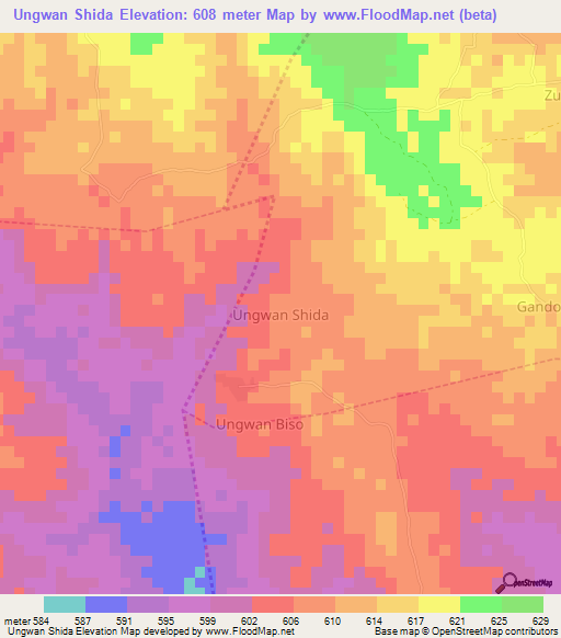 Ungwan Shida,Nigeria Elevation Map