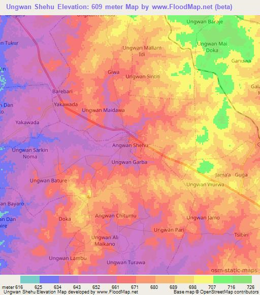 Ungwan Shehu,Nigeria Elevation Map