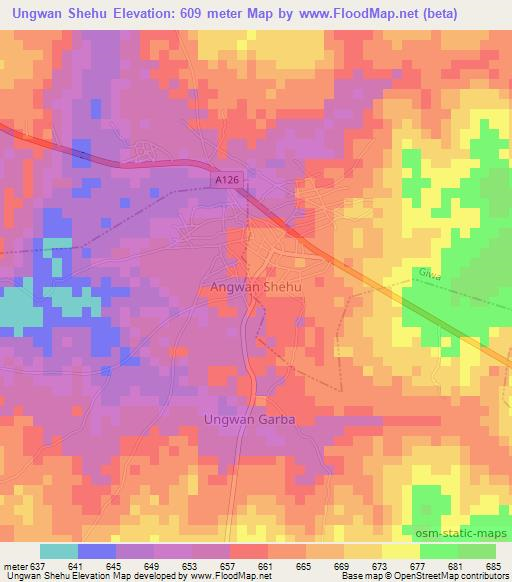 Ungwan Shehu,Nigeria Elevation Map