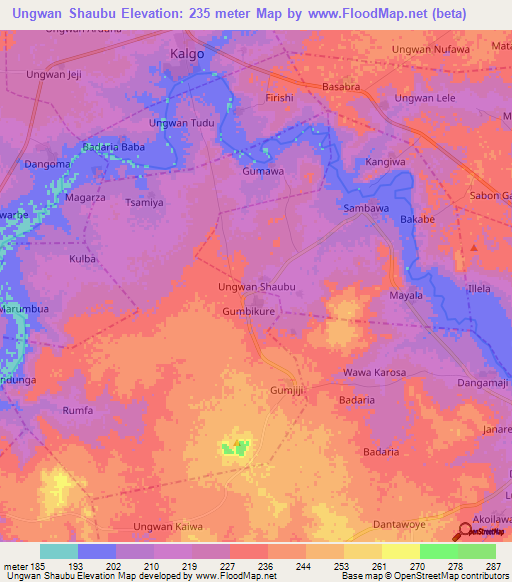 Ungwan Shaubu,Nigeria Elevation Map