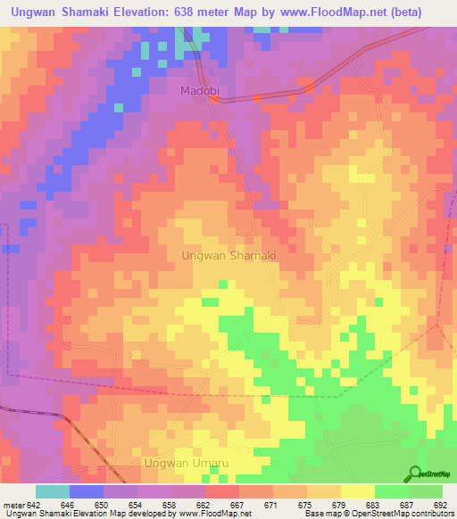 Ungwan Shamaki,Nigeria Elevation Map