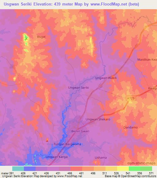 Ungwan Seriki,Nigeria Elevation Map