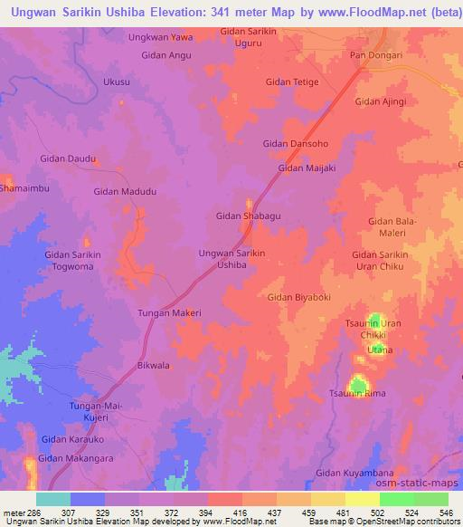 Ungwan Sarikin Ushiba,Nigeria Elevation Map