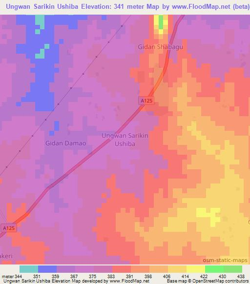 Ungwan Sarikin Ushiba,Nigeria Elevation Map