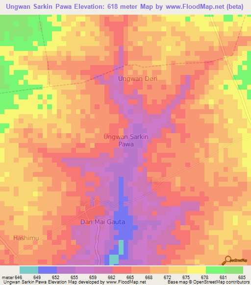 Ungwan Sarkin Pawa,Nigeria Elevation Map