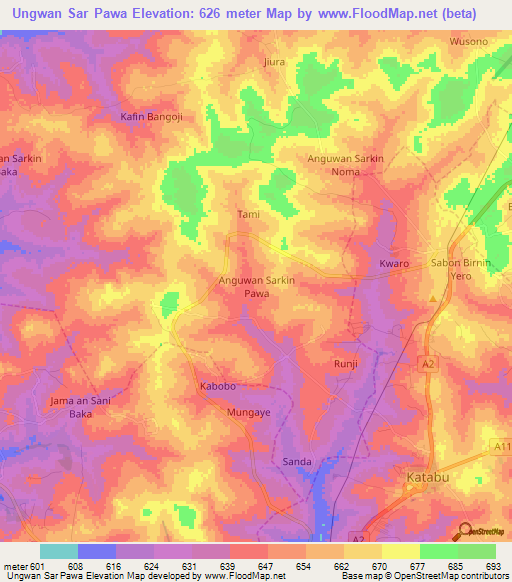 Ungwan Sar Pawa,Nigeria Elevation Map