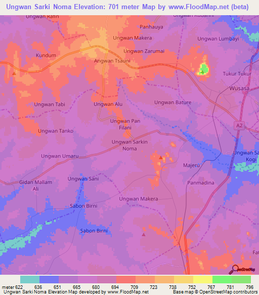 Ungwan Sarki Noma,Nigeria Elevation Map