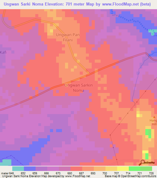 Ungwan Sarki Noma,Nigeria Elevation Map