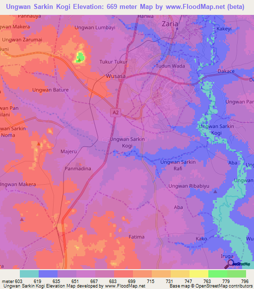 Ungwan Sarkin Kogi,Nigeria Elevation Map