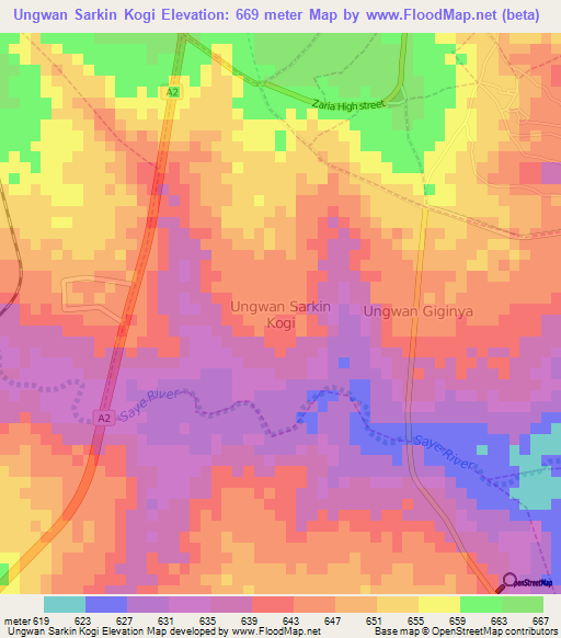 Ungwan Sarkin Kogi,Nigeria Elevation Map