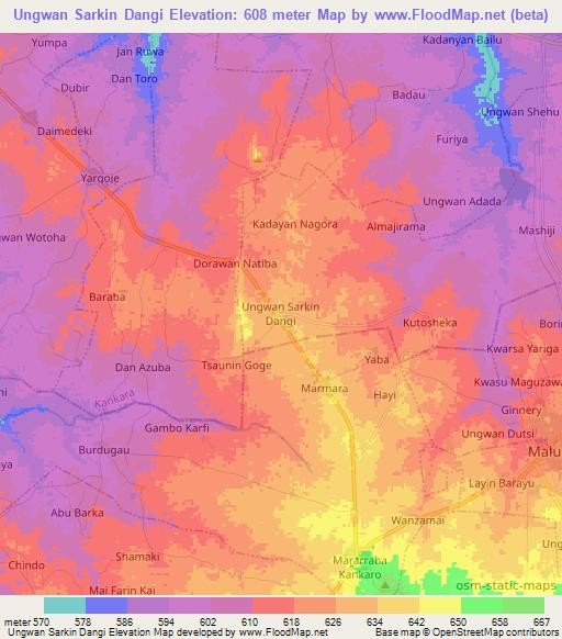 Ungwan Sarkin Dangi,Nigeria Elevation Map