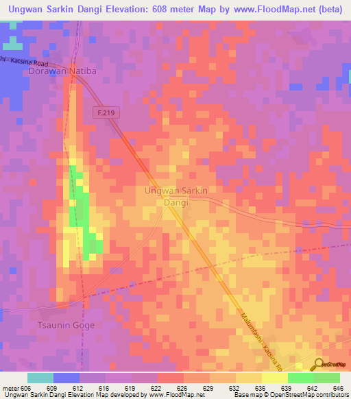 Ungwan Sarkin Dangi,Nigeria Elevation Map