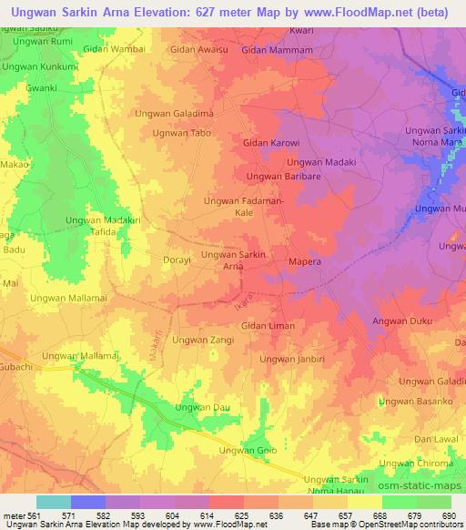 Ungwan Sarkin Arna,Nigeria Elevation Map