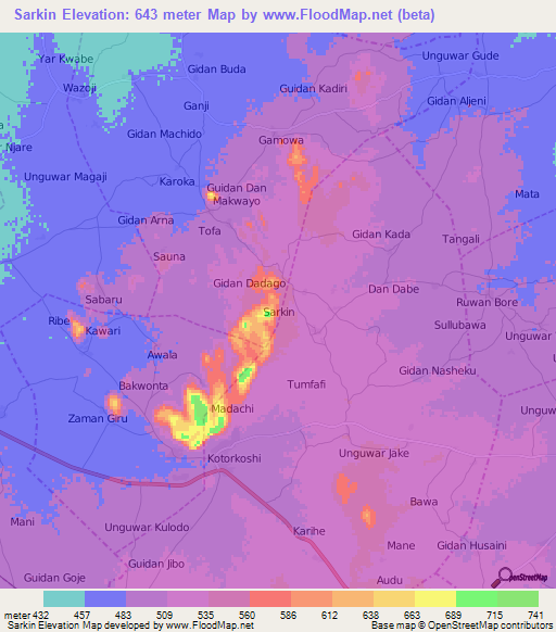 Sarkin,Nigeria Elevation Map