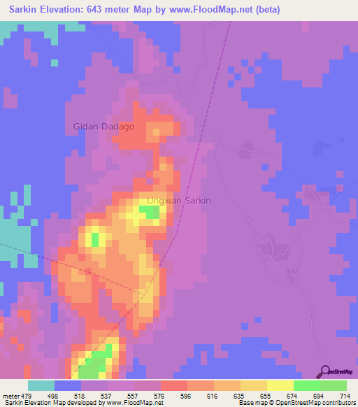 Sarkin,Nigeria Elevation Map