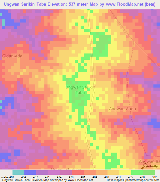 Ungwan Sarikin Taba,Nigeria Elevation Map