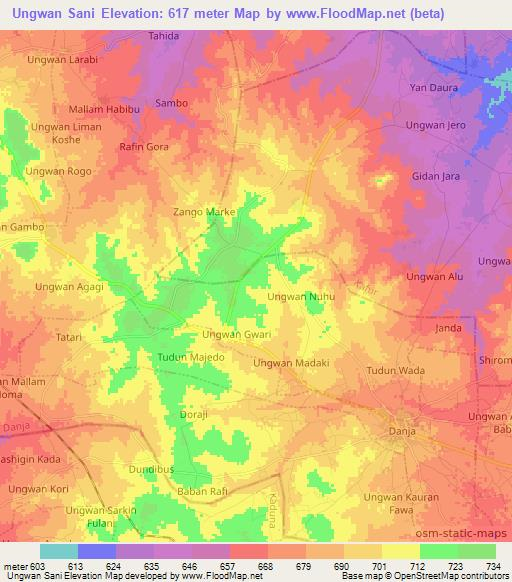 Ungwan Sani,Nigeria Elevation Map