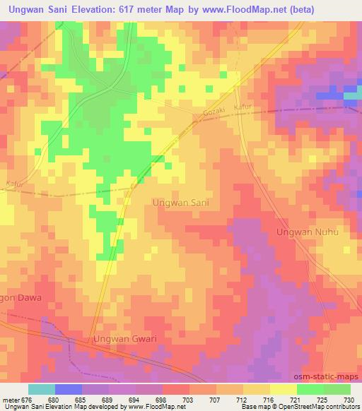 Ungwan Sani,Nigeria Elevation Map